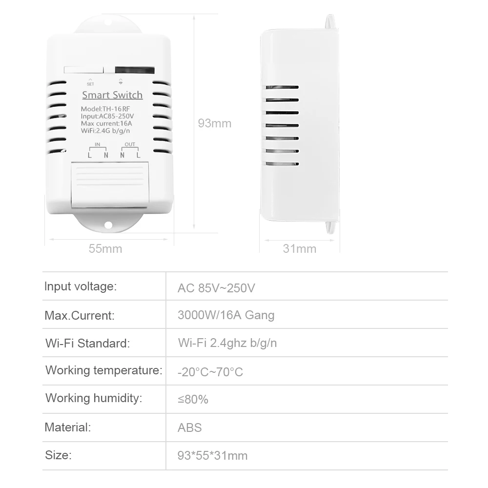 For EWeLink TH-16 WIFI Switch 16A Thermostat Temperature Sensor Thermostat Smart Control Switch With Alexa Google Home