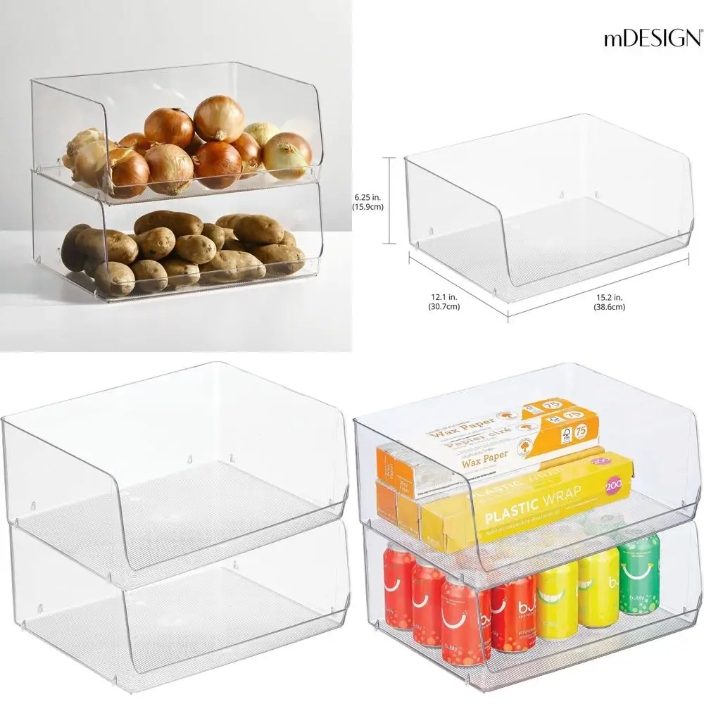 

Clear Wide Stackable Plastic Food Storage Organizer Bins, 15.2 for Kitchens, Pantry, Offices, Closets, Bedrooms, Bathrooms - 2 P