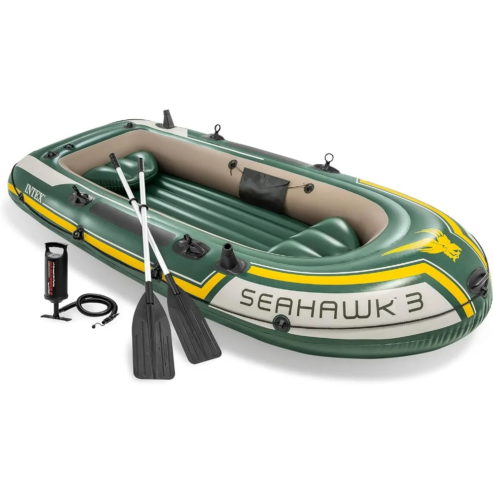 

Seahawk Inflatable Boat Series: Includes Deluxe Aluminum Oars and High-Output Pump – SuperStrong PVC – Fishing Rod Holders