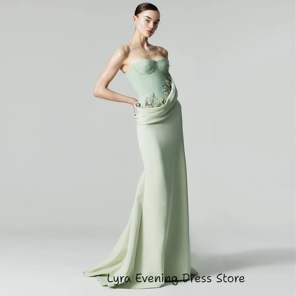 Mint Green Jersey Evening Dress Customized Strapless Prom Gowns Exquisite 3D Flowers Occasion Gown High Quality Party Dresses image 6