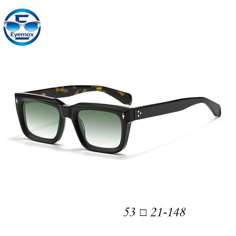 Vintage Square Acetate Sunglasses Men Women Gradient Green Lens Retro Thick Frame Shades UV400 Outdoor Driving Travel Eyewear