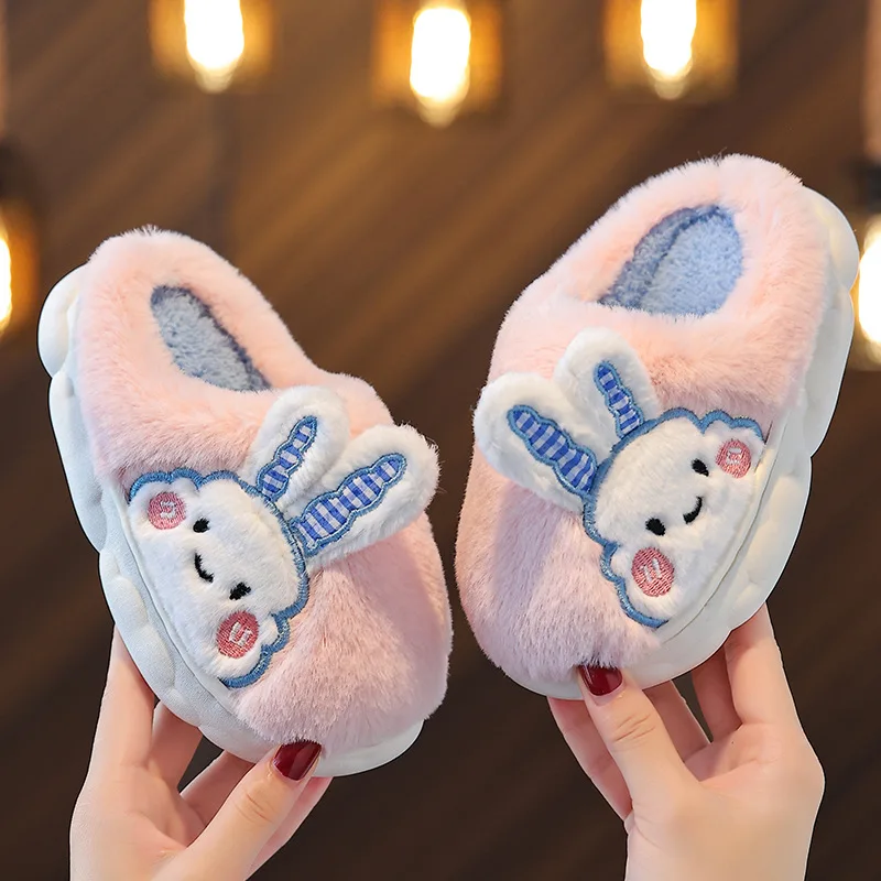 

Children Cotton Slippers Girls Anti-skid Cute Rabbits Children Thick Soled Winter Warm Little Boys Slippers kids shoes chausson