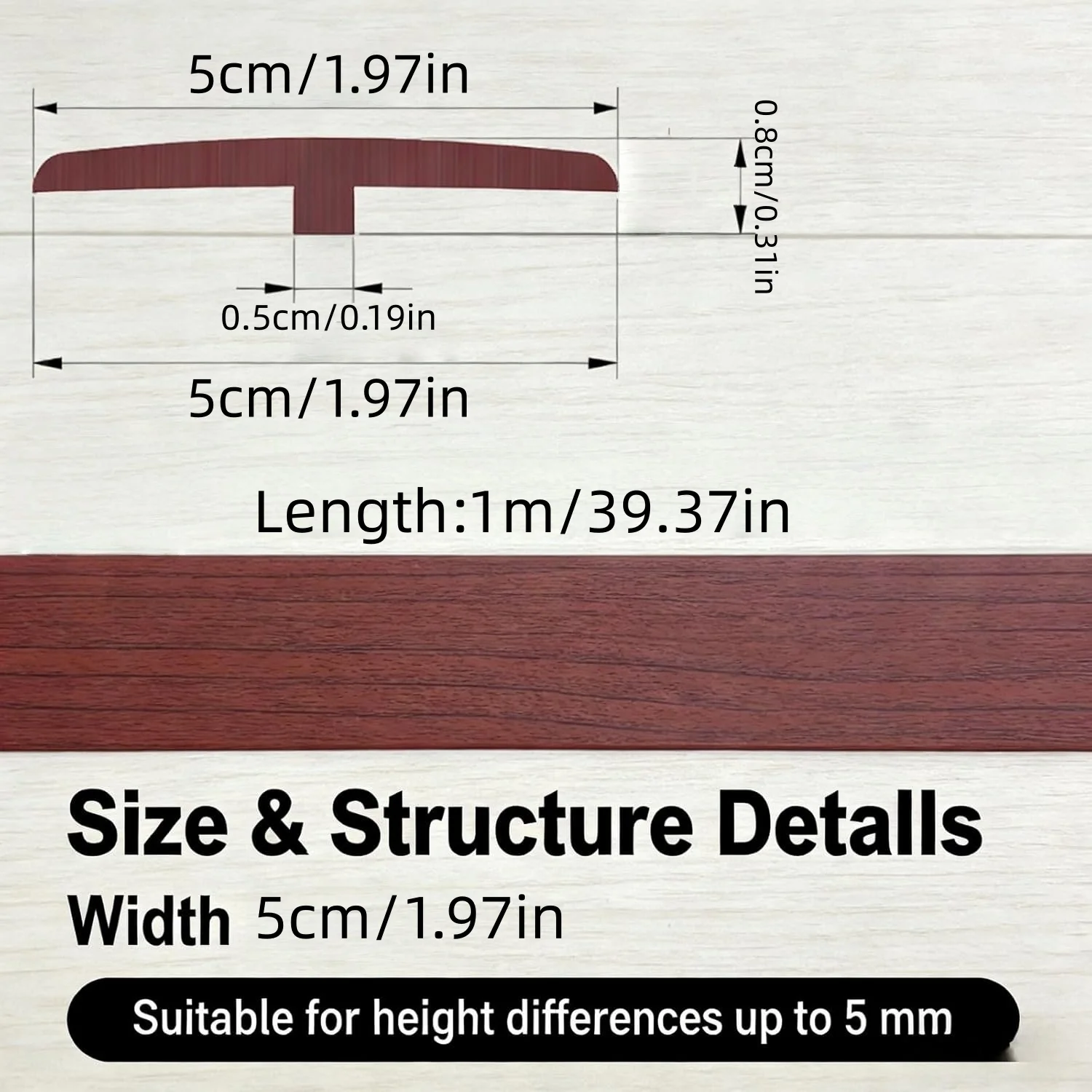 Self-Adhesive Floor Transition Strip, Flexible Wood Grain Design Edging for Carpet, Laminate&Floors, Threshold