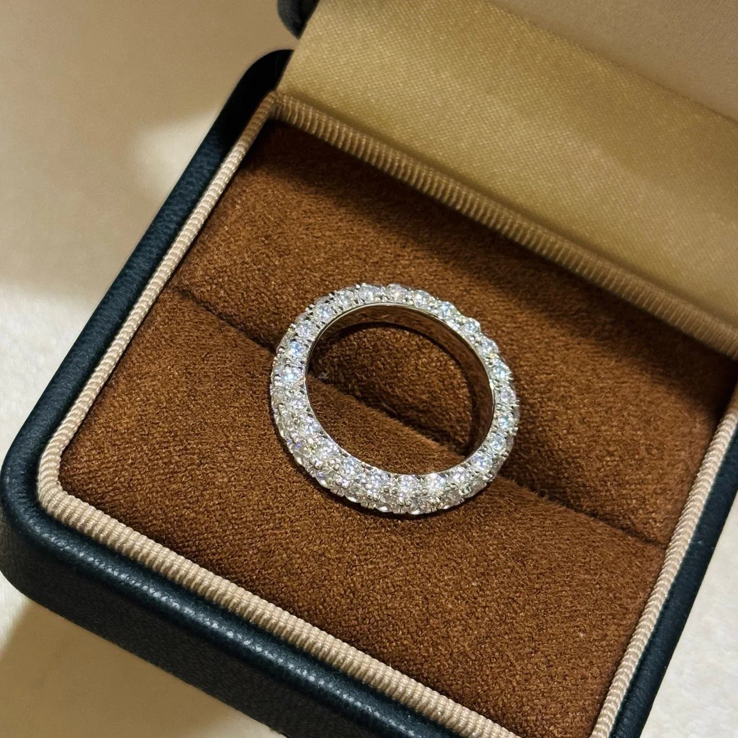 

100% 925 Sterling Silver Three Rows Pave Zircon Ring For Women Fine Jewelry