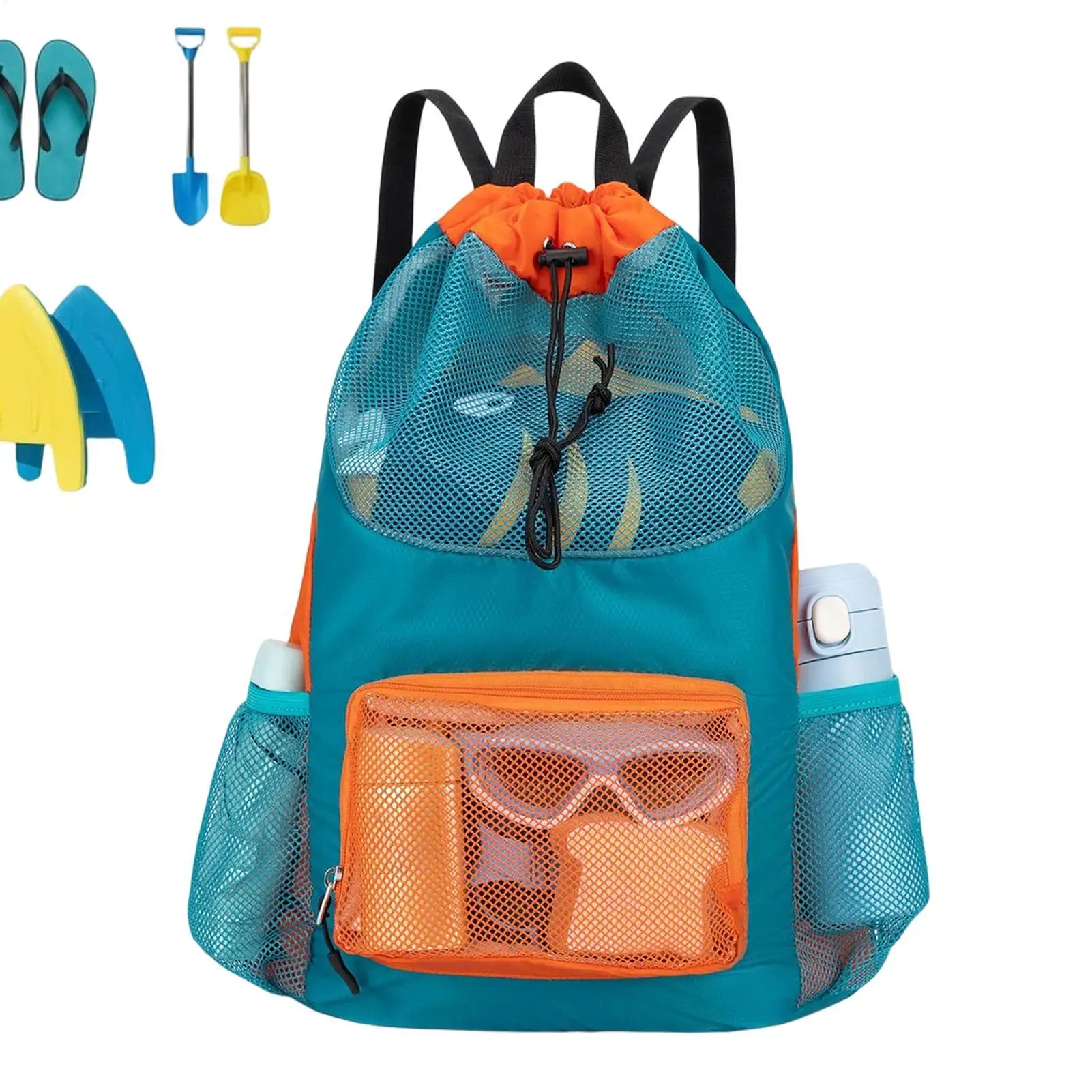 Mesh Bag For Beach Drawstring Lightweight Waterproof Men Women Storage Beach Backpack Mesh Swim Bag For Outdoor Travel Pool Gym