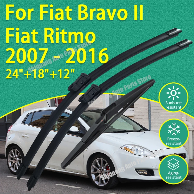 Limpiaparabrisas Delanteros y Traseros con Revestimiento de Silicona para Fiat Bravo 2 II Fiat Ritmo 2007 - 2016, Accesorios para Limpiaparabrisas