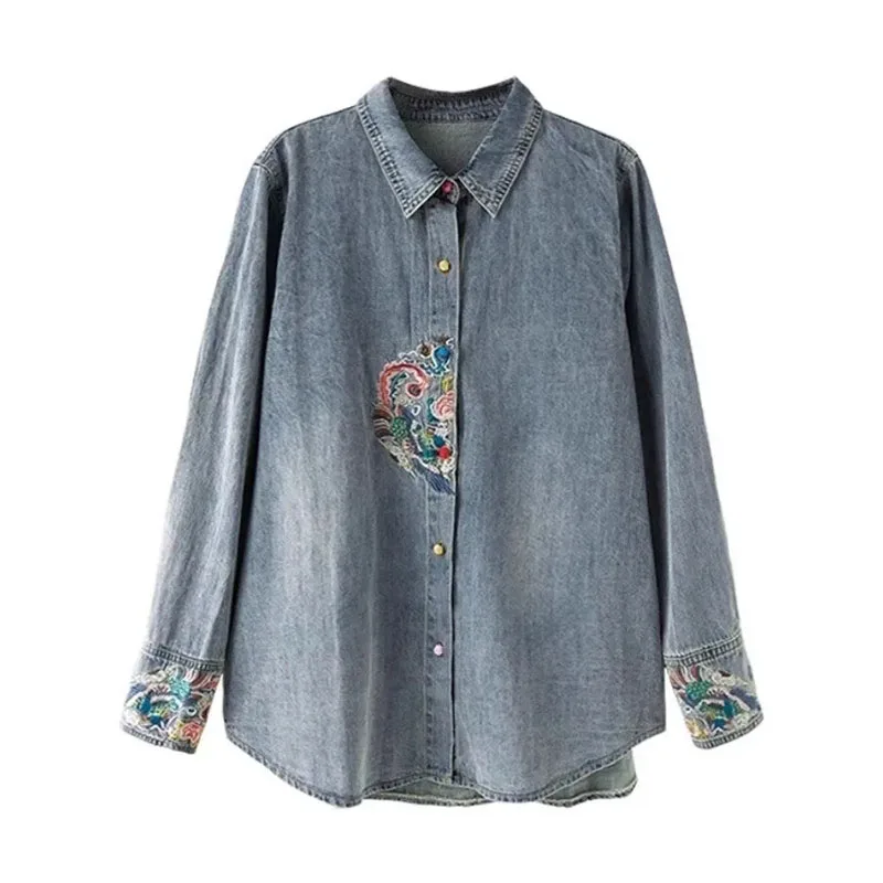 

Ladies' New Spring Autumn Winter Joker New Chinese Style Hand-Embroidered Heavy Denim Jacket Casual Comfortable Temperament Coat
