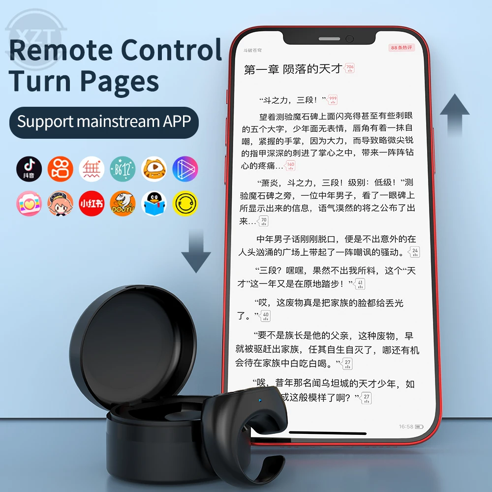 Bluetooth-compatible Fingertip Video Controller Page Flipping Device for Short Video Mobile Phone Remote Control Ring Controller