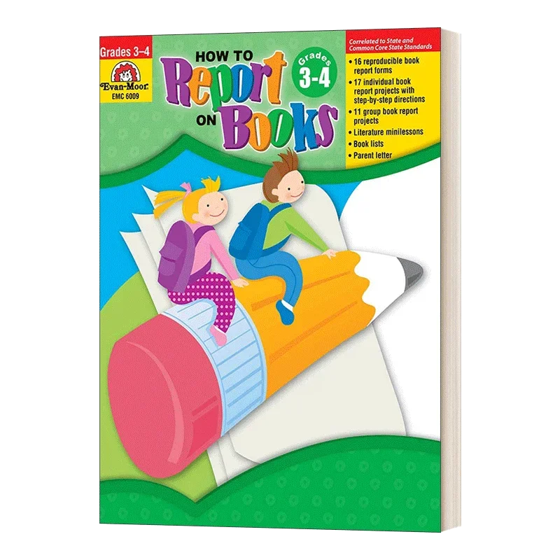 Evan-Moor How to Report on Books, Grades 3-4 Workbook,aged 8 9 10 11, English book 9781596730854