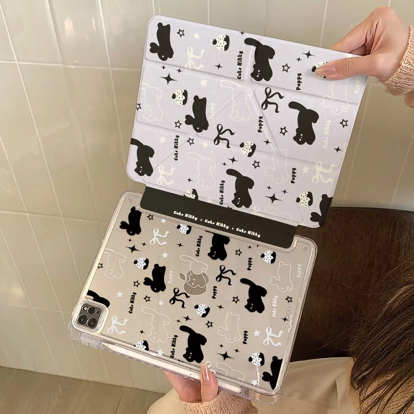 Ins Kitten Rabbit Bow Cake Tablet Case For iPad Pro 11 12.9 13 M2 M4 M3 M5 Shell 8.3 9.7 10.2 5/6/7/8/9/10/11th Air 4 5 6 Cover