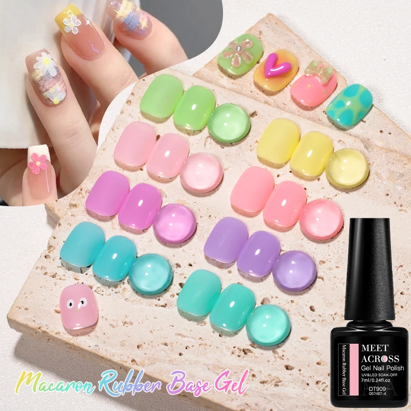 Esmalte em Gel Base de Borracha Macaron 7ml, Cor Doce, Semipermanente, Removível, Efeito Construtor UV LED para Nail Art e Suprimentos de Unhas