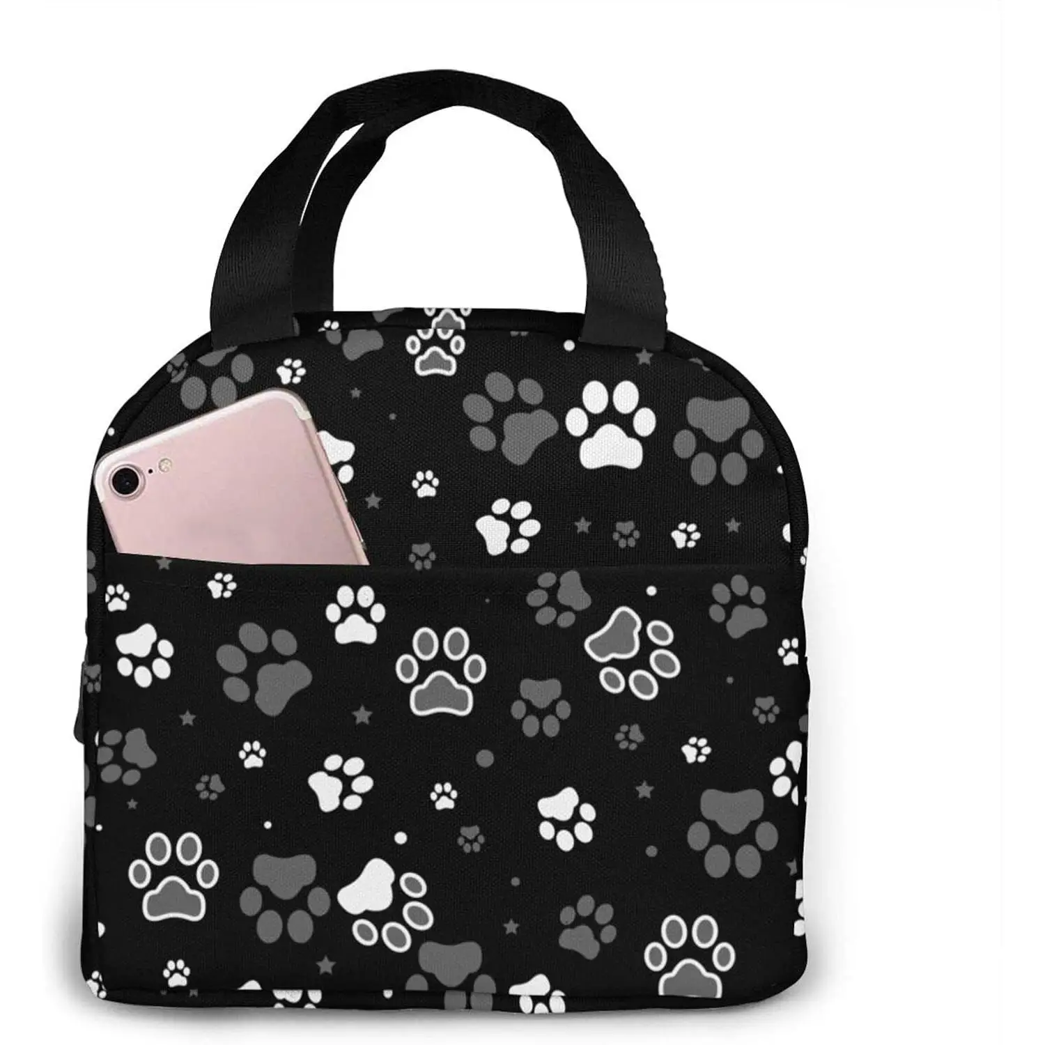 

Dog Paw Print And Star Lunch Bag Insulated Lunch Box Leakproof Cooler Cooling Tote With Front Pocket For Men Women
