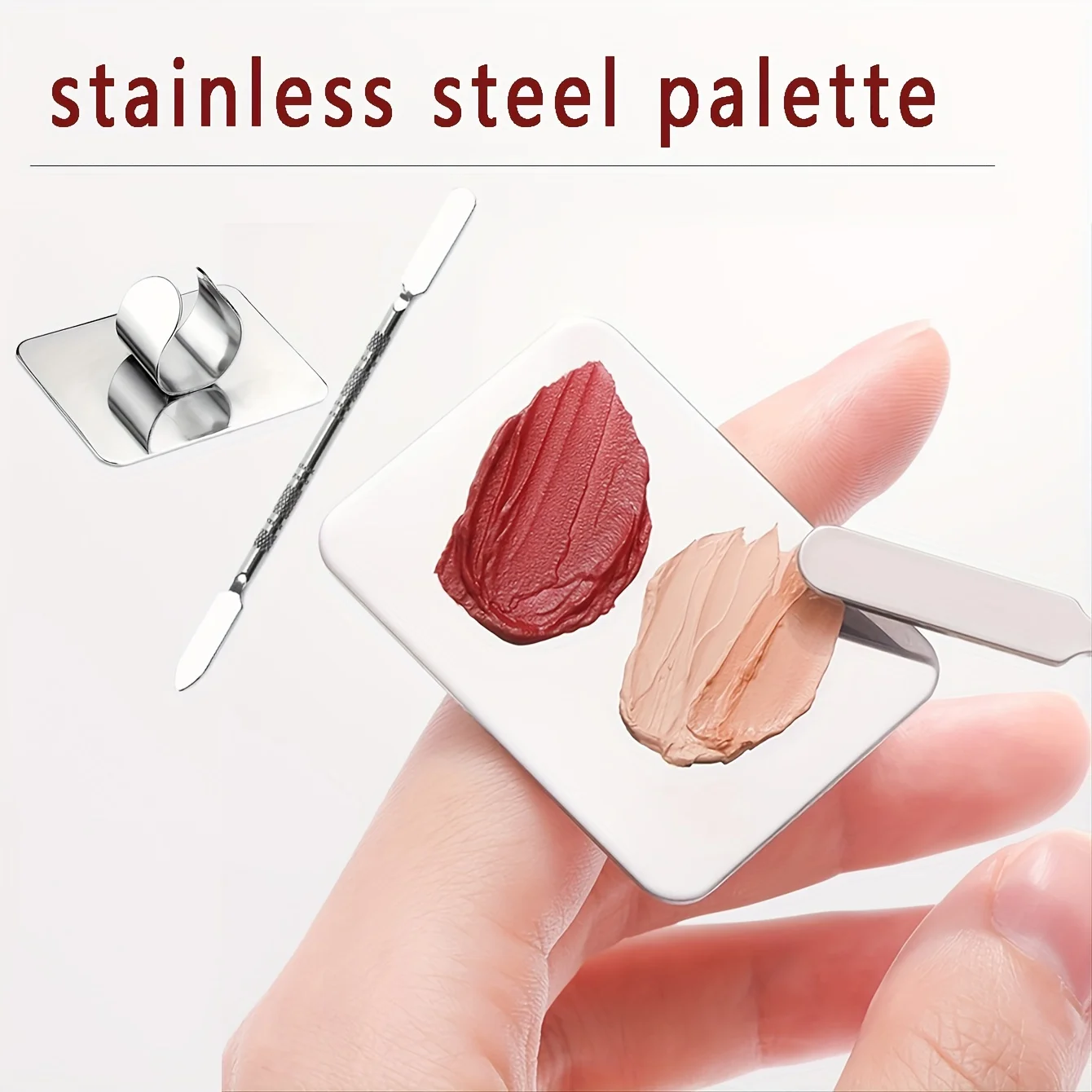 Makeup Mixing Palette, KissDate Makeup Spatula Palette with Foundation Spatula, Stainless Steel Makeup MixingTray Nail Art Palet image 5