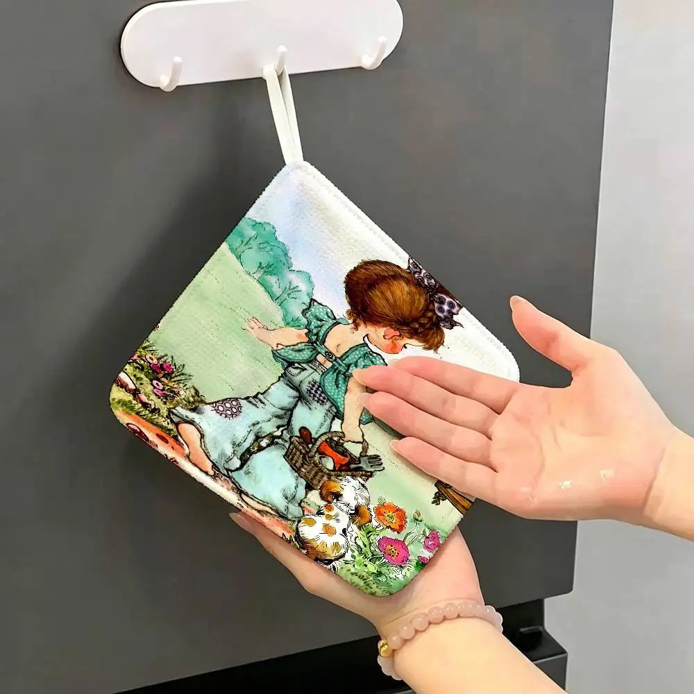 Artist S-Sarah K-Kay Polyester Cotton Hand Wiping Towel, Hanging Design, Durable for Household Restaurant Toilet Use