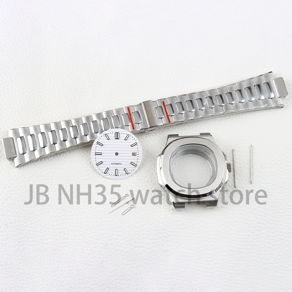 Square 40mm Watch Case Stainless Steel Fit Modification Nautilus NH35 NH36 NH38 Movement 29.8MM Dial and Hands Green Luminous