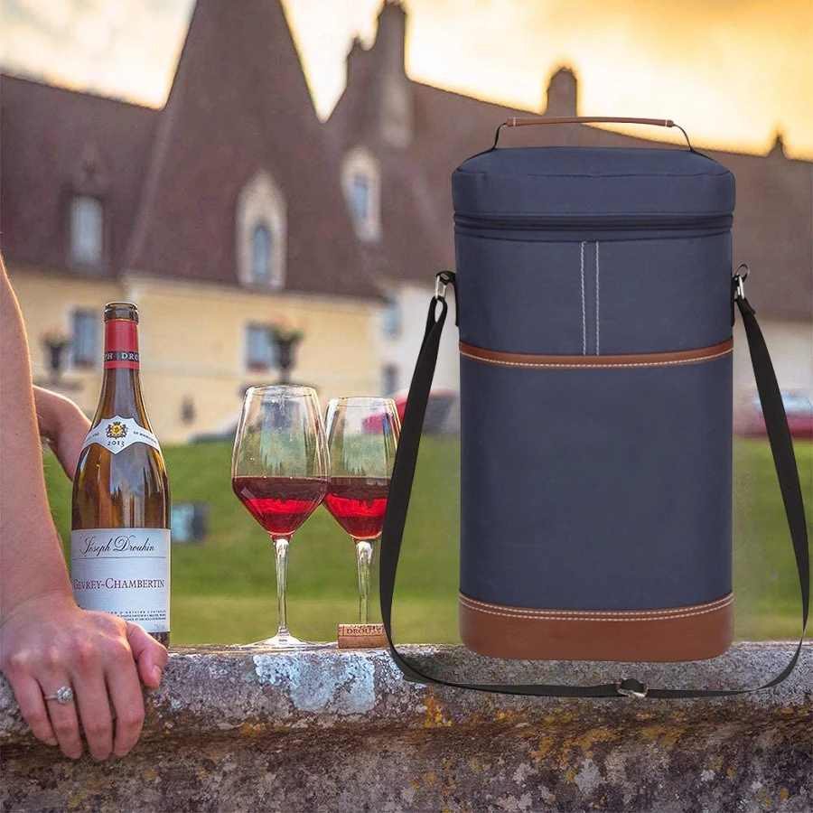 Insulated Wine Carrier Leakproof Cooler Bag for 2 Bottles Cooler Bag with Capacity Adjustable Shoulder Strap for Outdoor Picnic