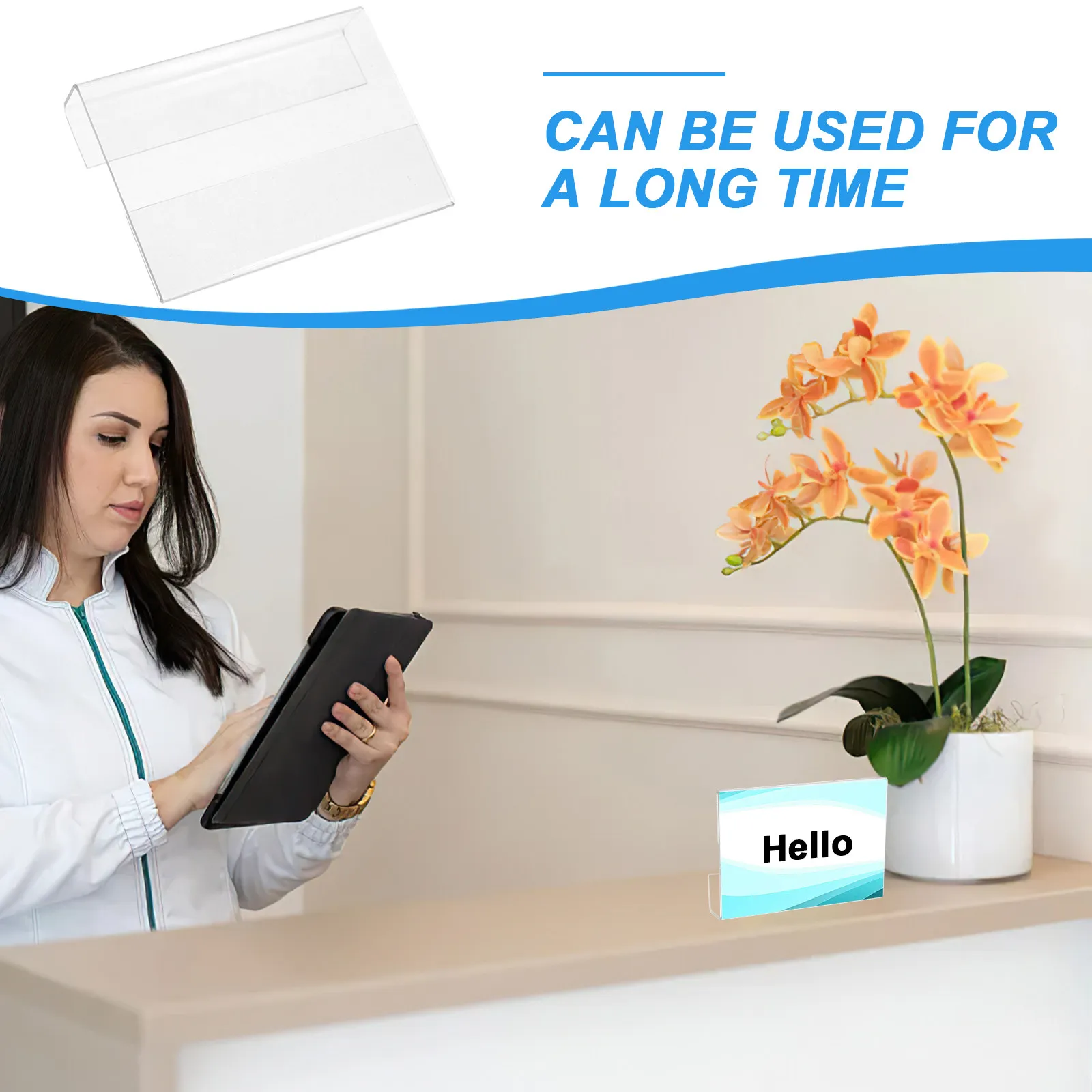 Acrylic Desk Name Holder Clear Card Heavy Duty Minimalist Hanging Install Desktop Wall Mount Office