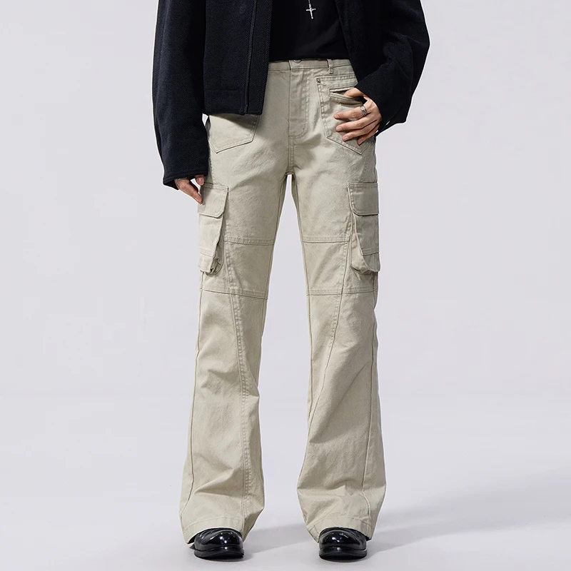 

Men Women Pure Cotton Casual Multi-pocket Micro Flared Cargo Pants Couple Streetwear Fashion Cityboy Girl Vintage Trousers
