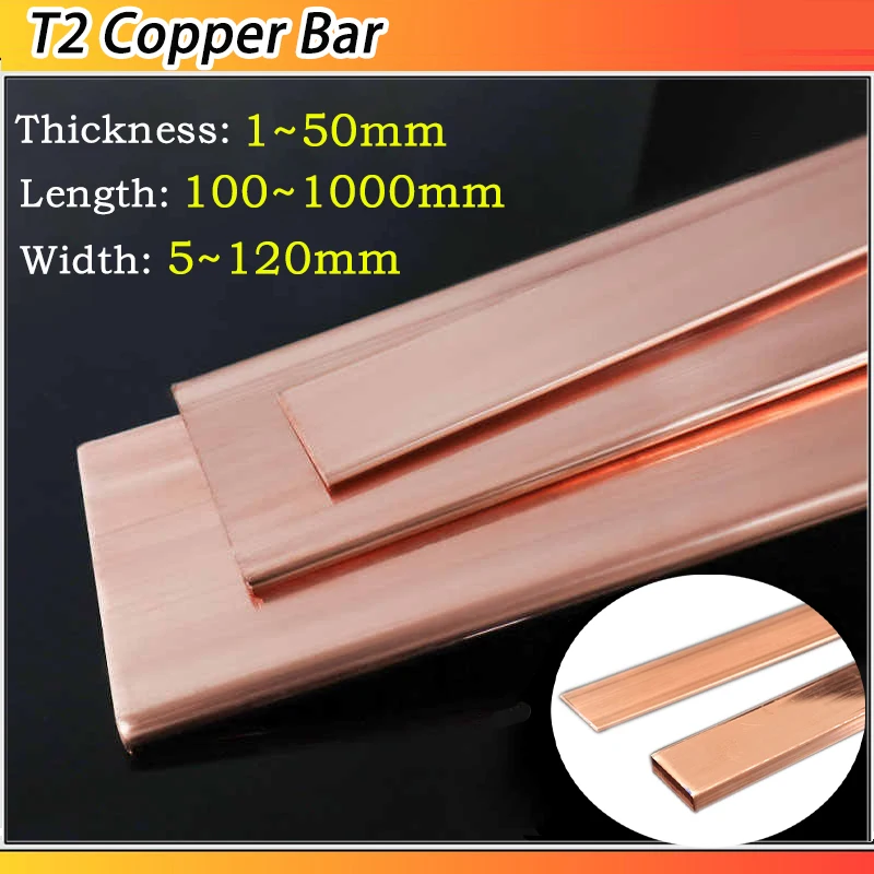  Thickness:1mm-45mm Width: 5~150mm Length:100~1000mm T2 Purple Copper Flat Bar Strip Pure Copper Plate CNC DIY Material