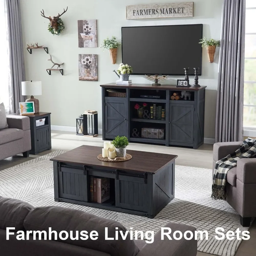 Farmhouse TV Stand for TVs Up to inches,  Tall Entertainment Center w/Barn Door, Large Wood Rustic TV Console