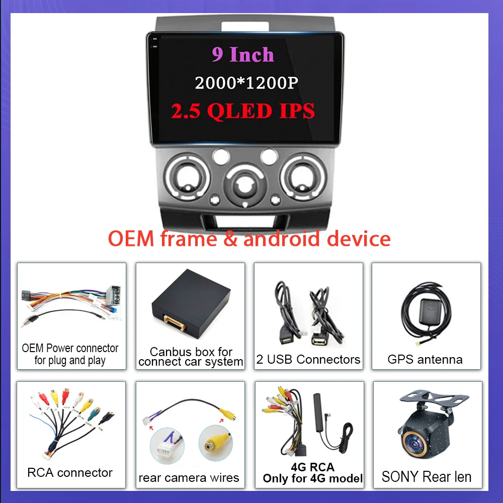 Car Radio Android 14 For FORD RANGER 2 EVEREST 2 For MAZDA BT-50 J97M 2006-2011 Bluetooth Touch Screen 5G Wifi GPS screen carpla
