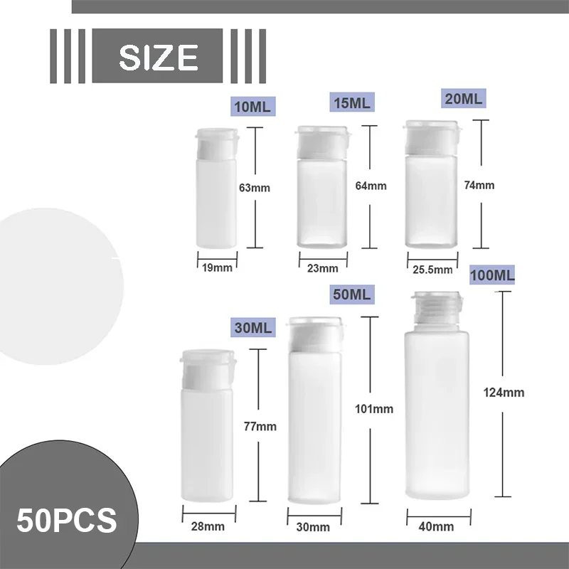 زجاجات بلاستيكية مقاومة للتسرب قابلة للضغط أثناء السفر ، حاويات قابلة لإعادة الملء للشامبو وللوشن ، مكيفات مستحضرات التجميل 10-من من من من من 100 إلى 50