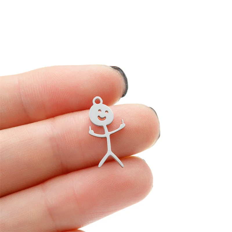 5 teile/los lustige Doodle Graffiti Charms für Frauen DIY Charms Edelstahl Mittelfinger Stick man Schmuck machen Lieferungen