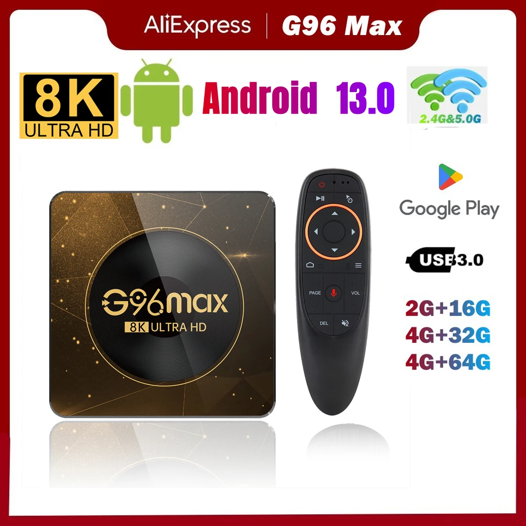 

2024 Android 13 G96 MAX A13 Cortex-A53 Smart TV Box 4G 64GB 32G 8K Dual Wifi 2.4G 5G BT 8.0 Media Player TV BOX Set Top Box