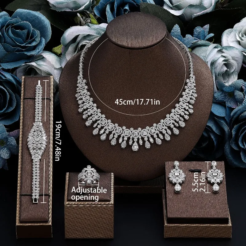 

Bright diamond zircon necklace earrings set bridal wedding jewelry temperament simple