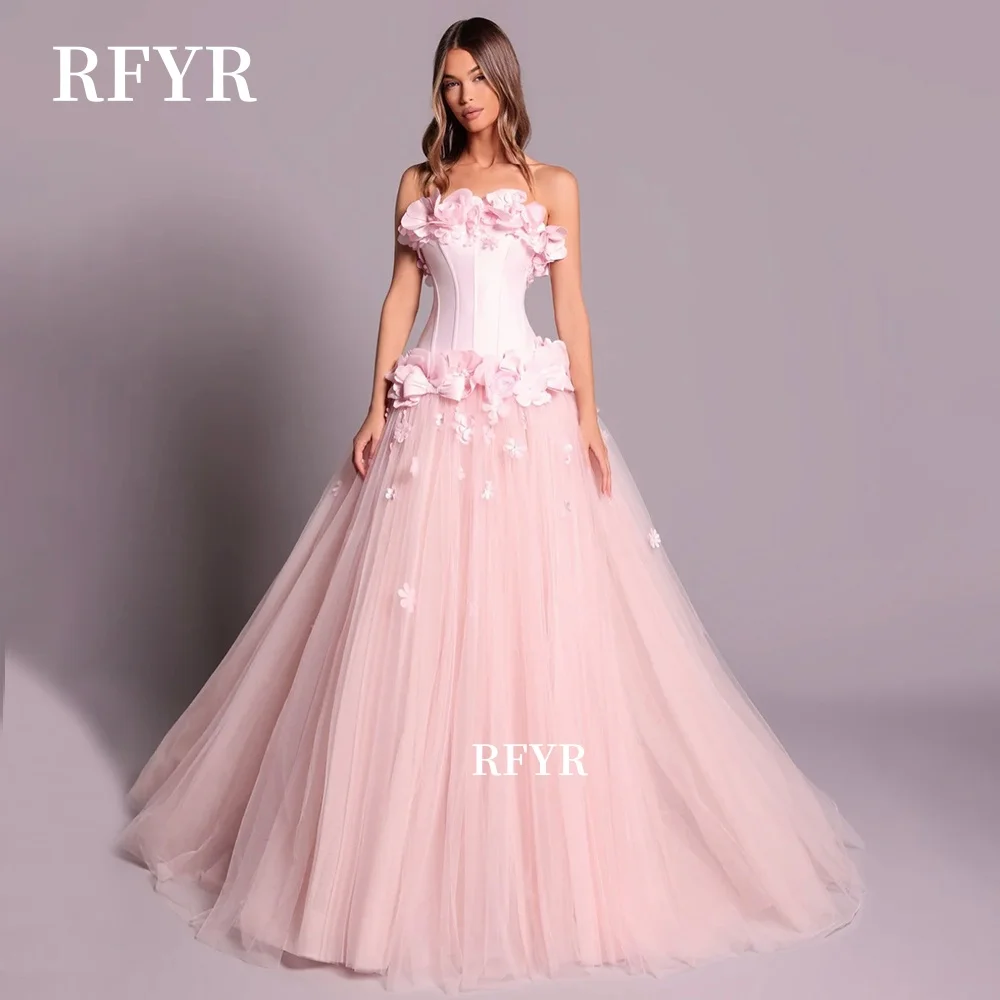 

RFYR Sweetheart Prom Dress 3D Flowers Evening Gowns Princess A Line Formal Party Gowns Wedding Gowns vestidos fiesta Customized