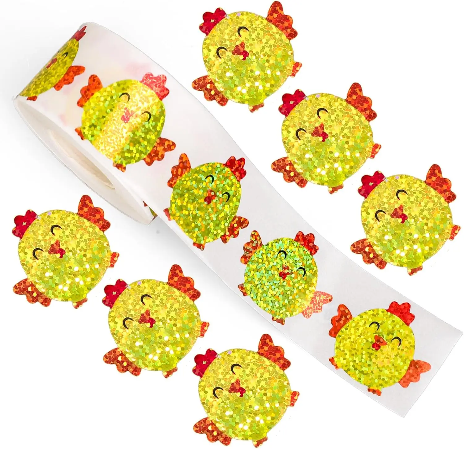500pcs Roll Laser Cartoon Chick Seal Stickers Easter Chicken Party Supplies Waterproof Farm Animal Self-Adhesive Decals
