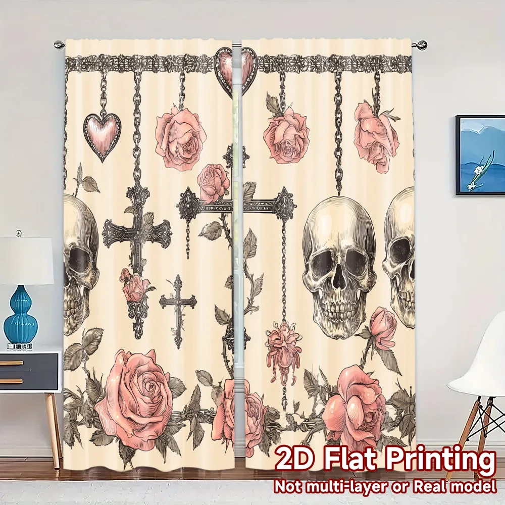 2D Flat Printing,JIT 2pcs, Curtains (Without Rod) Gothic Romance Popular Fashionable Curtains Versatile Durable Polyester