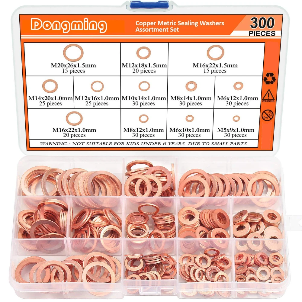 

280/300/360pcs Copper Sealing Oil Gasket Set Copper Flat Gasket M5 M6 M10 M12 M14 M16 M18 M20 Round Copper Sealing Ring Washers