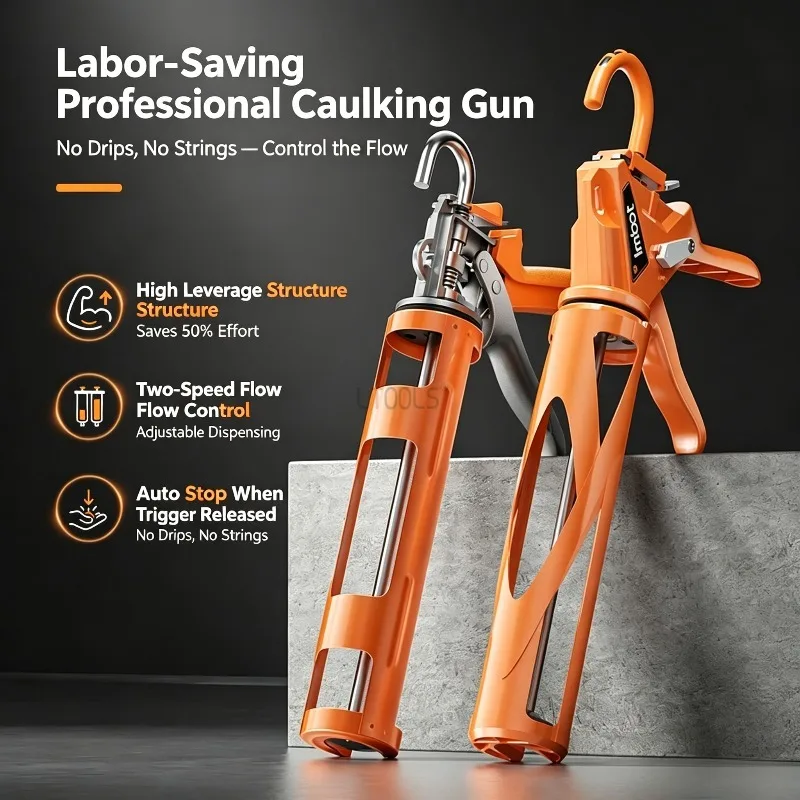 Labor-Saving Professional Caulk Gun Dual-Use Glass Glue Gun Automatic Stop Flow Glass Grout Sealant Gun for Tile Grout & Sealing