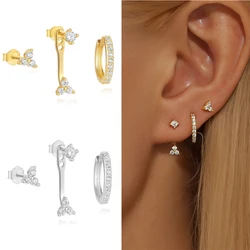 3 PCS Classic CZ Cartilage Piercing Mix Stud Earrings Set for Women Girls Elegant Cubic Zircons Tiny Ear Huggie Party Birth Gift