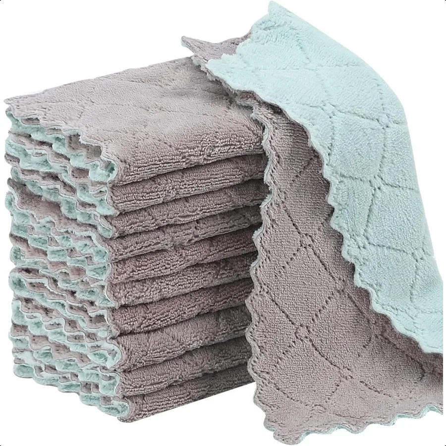 

11 упаковок кухонных салфеток для посуды, многоразовые полотенца для посуды, антипригарные, масляные, моющиеся, быстросохнущие, супервпитывающие, коралловые бархатные салфетки для чистки