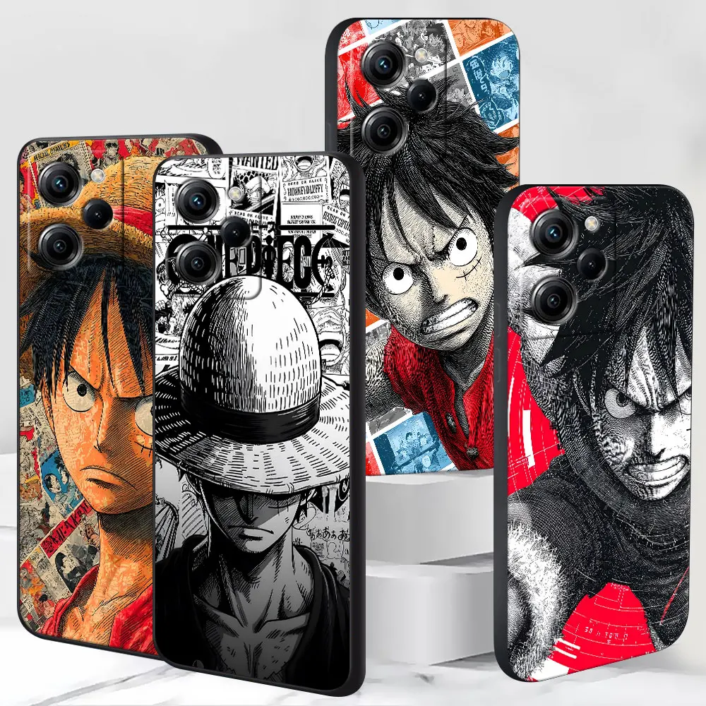 One Piece Comic Luffy Case for Xiaomi Poco X4 F7 X3 NFC X5 M4 M7 F5 C65 M6 M3 Pro X2 TPU Black Mobile Phone Cover Soft Shell
