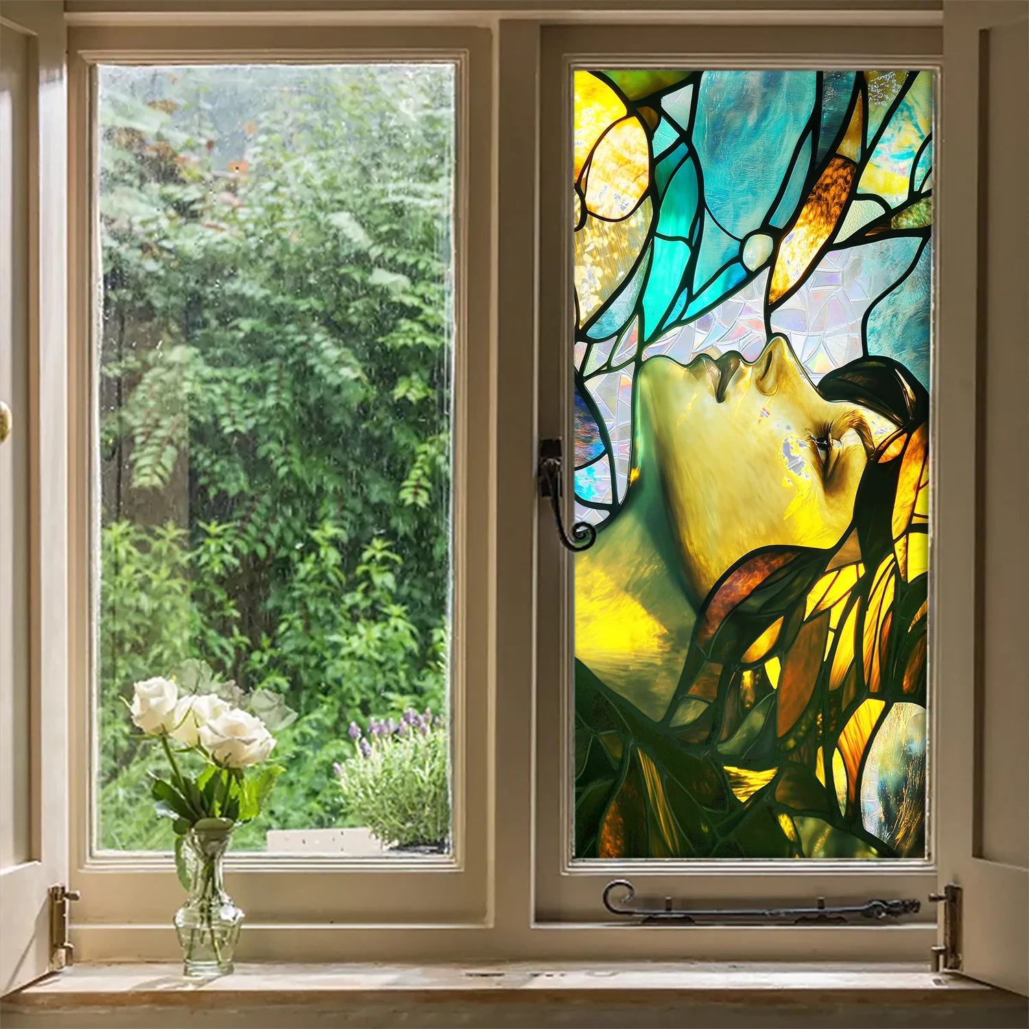 Regenbogen-Blumen-Sonnenfänger, Sichtschutzfolie, UV-Schutz, Glas, statisch haftendes Dekor für Badezimmertür, Küche – Detail 29