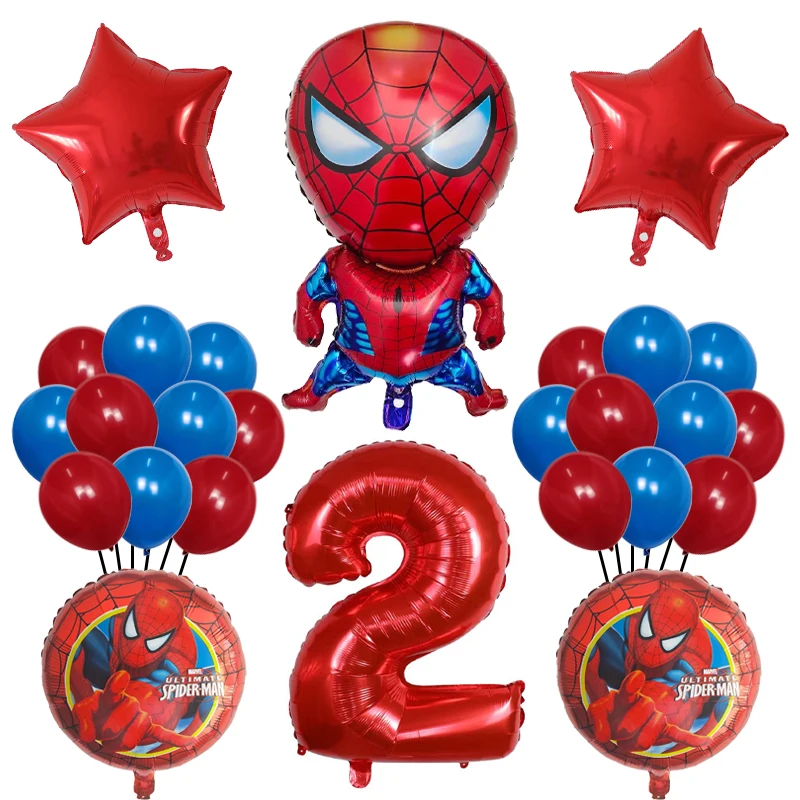 Globos de helio de aluminio de Spiderman, 26 piezas, juguete de superhéroe para niños, decoración de fiesta temática de cumpleaños, suministros de Globos de aire de látex para Baby Shower