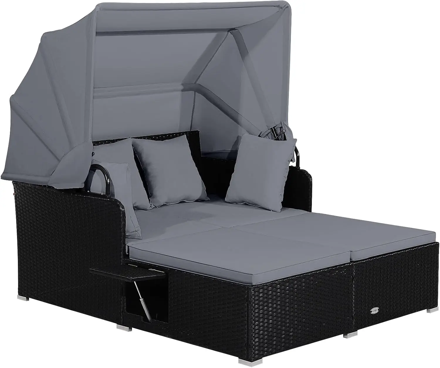 

Patio Rattan Daybed with Retractable Canopy, Patiojoy Wicker Sun Lounger with 2 Foldable Side Panels, Thick Seat & Back