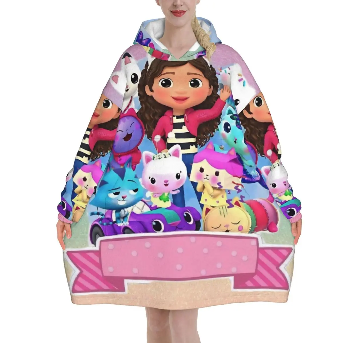 

G-Gabbys Girl Dollhouse Oversized Blanket Hoodie Sweatshirt Long Fleece Hooded Wearable Blanket with Large Pocket for Women Men