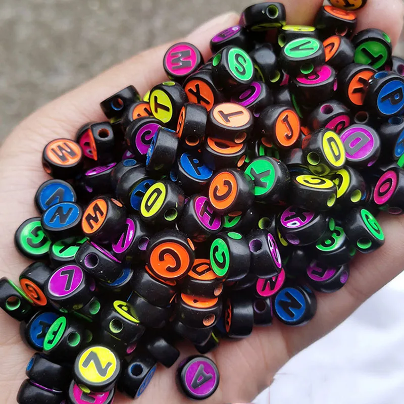 Newest Flat Coin Round Shape Neon Colors Acrylic Initial Loose Alpohabet Character Beads 5*10mm 1500pcs Plastic Letters Spacer