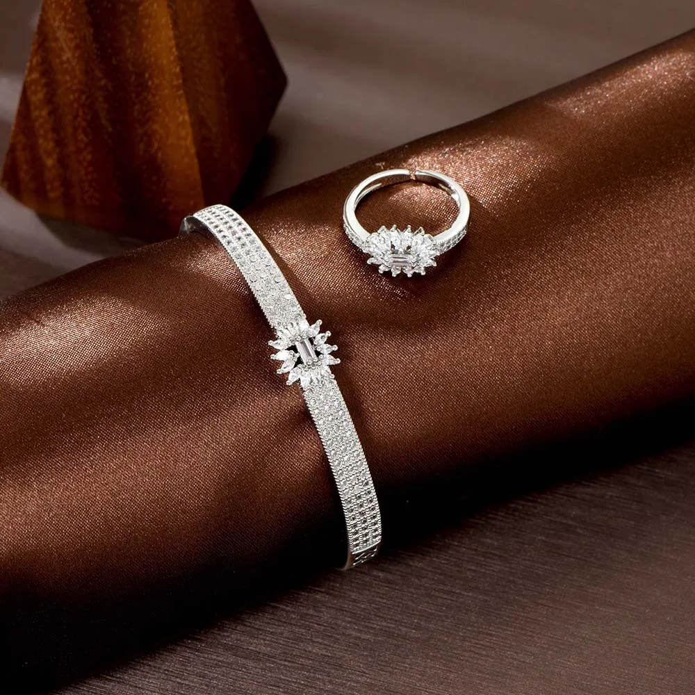 

HIBRIDE Sunflower Delicate Bracelet Ring Jewellery Set of 2 Women's Dress Accessories Engagement Gift Party Banquet S-514