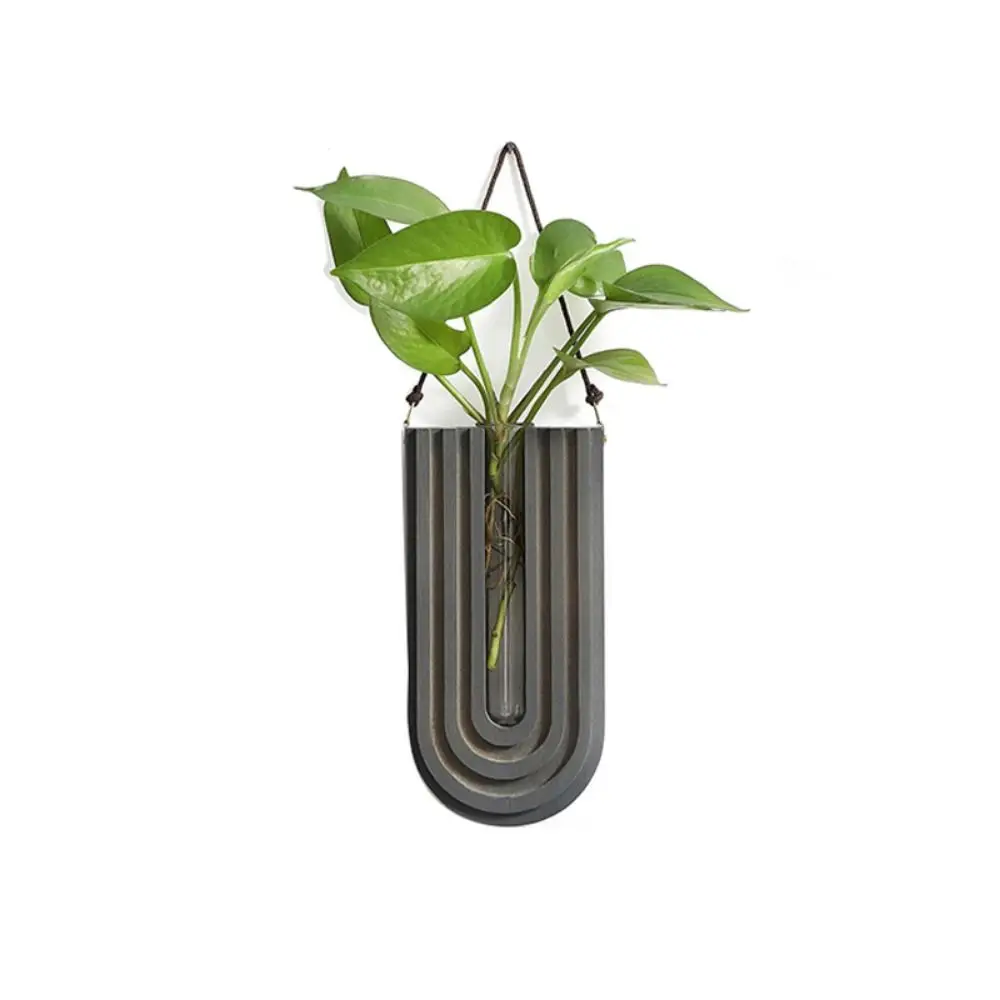 Pastoral Stable Wall-mounted Hydroponic Vase Durable Craft Wood Frame Vase Handmade Plant Holder Pendant Home Decor