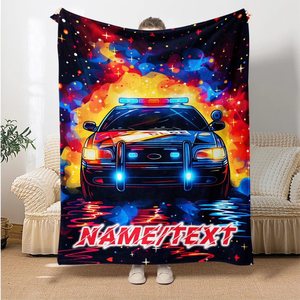 بطانية من الفلانيل ذات اسم مخصص لسيارة الشرطة ناعمة ودافئة وخفيفة الوزن مثالية للأريكة والسرير والسفر والمكتب