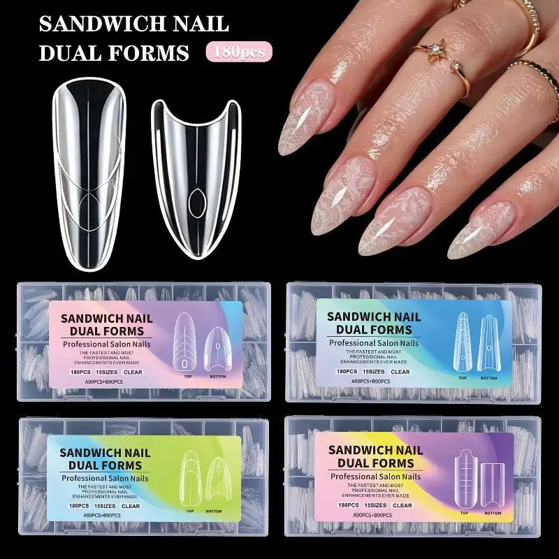 2026 NEW 180Pcs Nail Extension Dual Forms Inner Arc Line Oval Square Coffin Quick French Matte Nail Molds Manicure Accessories