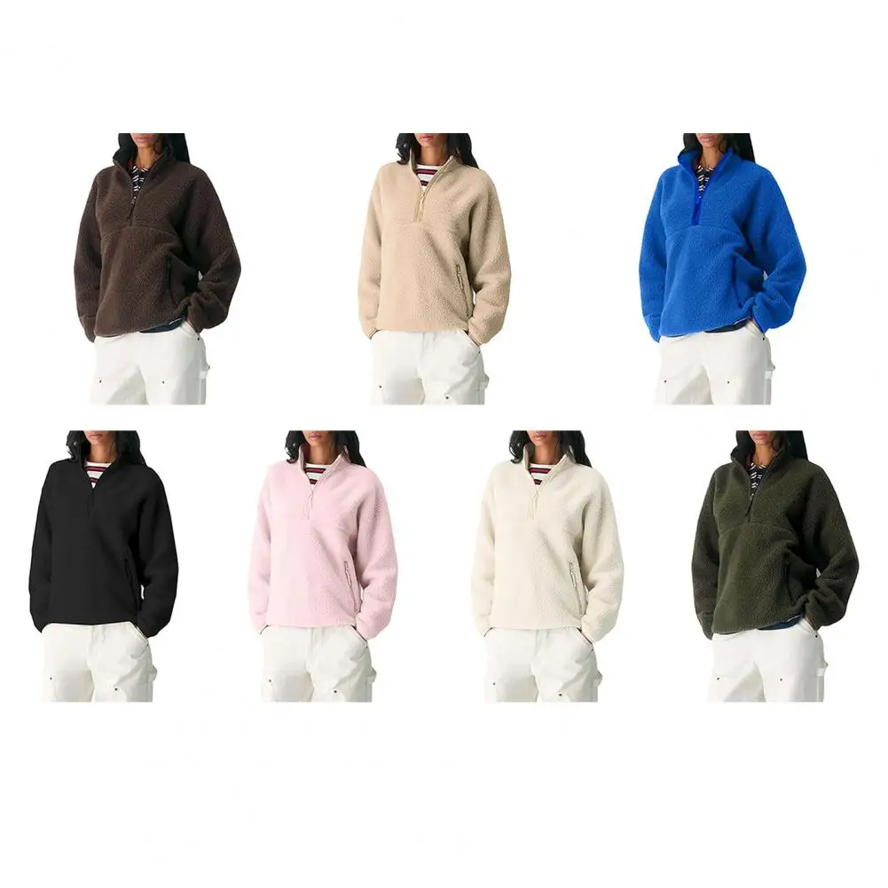 

Winter Japanese Fleece Sweatshirt Men's Women's Stand Neck Jacket Couple Zipper Loose Warm Lamb Wool Coat Solid Color Jacket