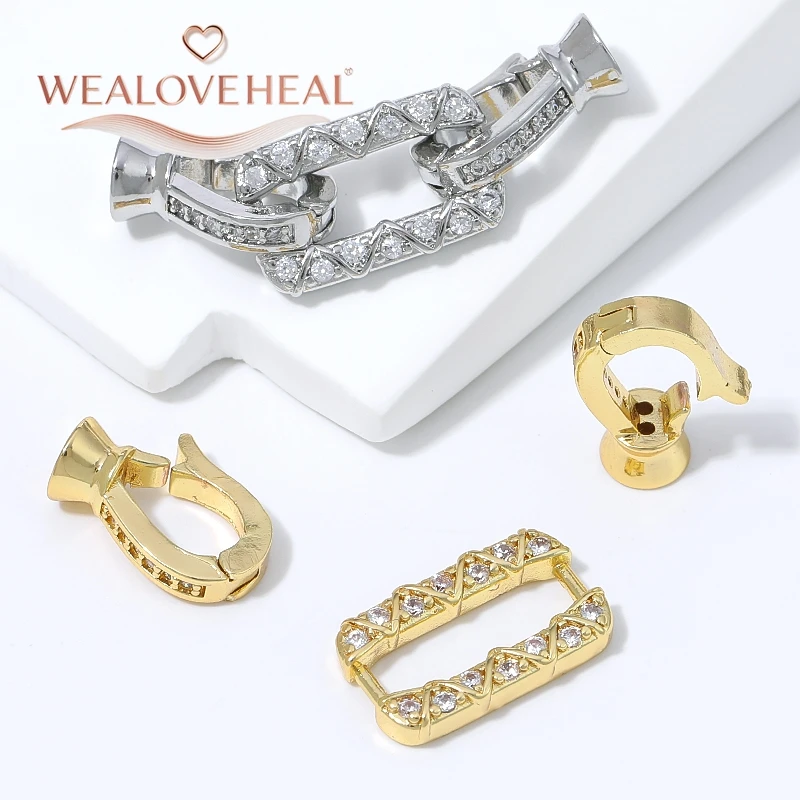 18K vergoldeter Messing-Verschluss mit quadratischer geometrischer Perlenverbindung und Mikro-Pavé-Zirkonia für die Herstellung von DIY-Armbändern, Halsketten und Schmuck. – Detail 17