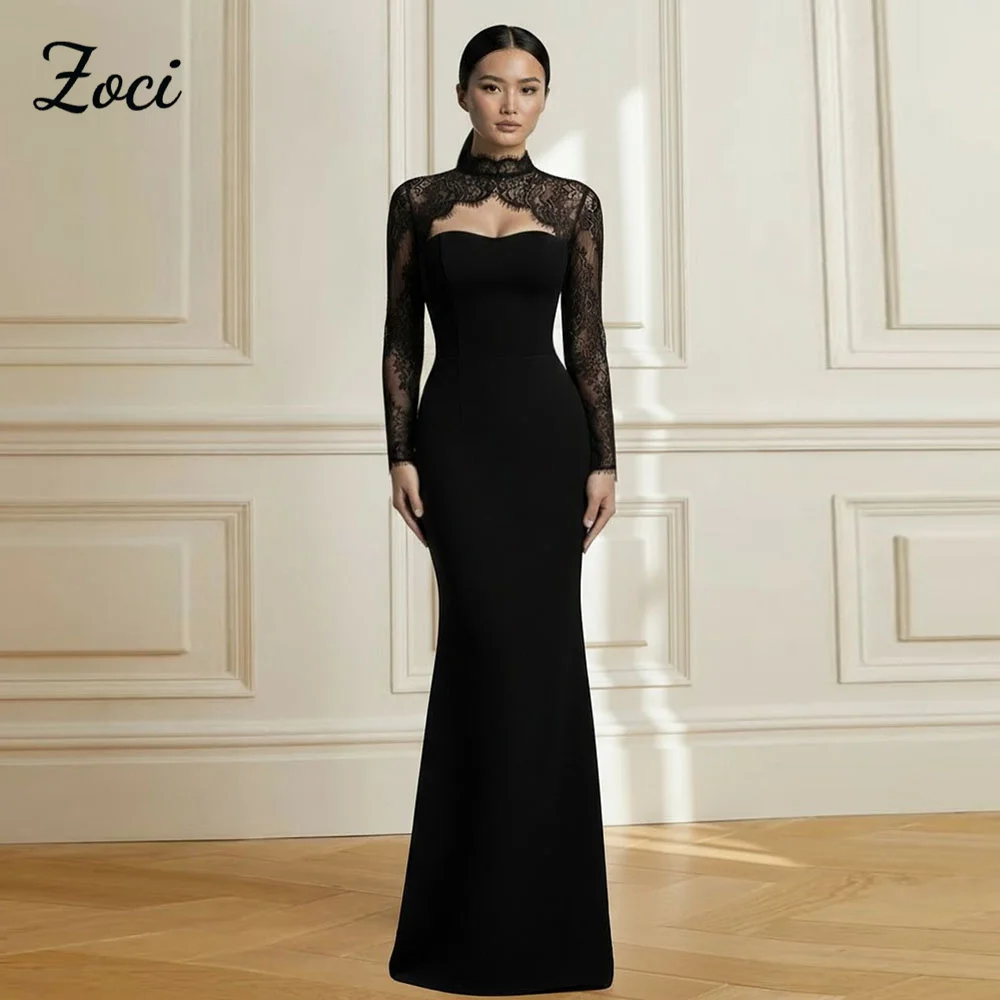 

Zoci Elegant Black Mermaid Evening Dresses With Jacket Long Sleeves Lace Prom Dress Sweetheart Robes De Soirée Customized