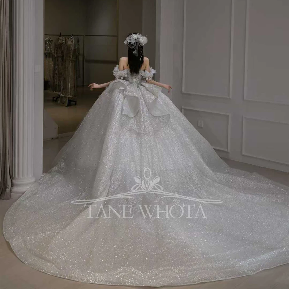 2025 Свадебные платья Милая с открытыми плечами на шнуровке сзади, вышивка бисером, расшитое блестками, свадебное платье высокого качества по индивидуальному заказу